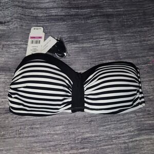 Tommy‎ Bahama Little Stripe V front Bandeau Bikini Top Black White XXS NWT